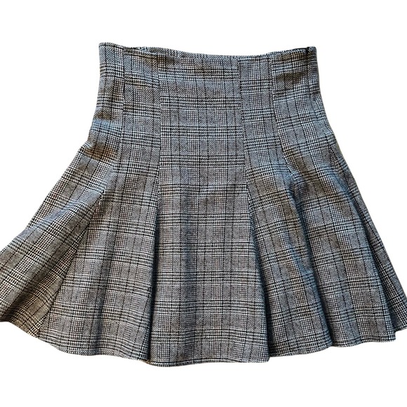 PASHUT Wool A-Line Skirt Herringbone Knee Length Pleated Gray Academia Israel - Picture 2 of 10